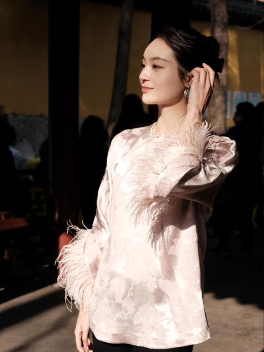 盛唐牡丹 |新中式鸵鸟毛上衣 商品图0