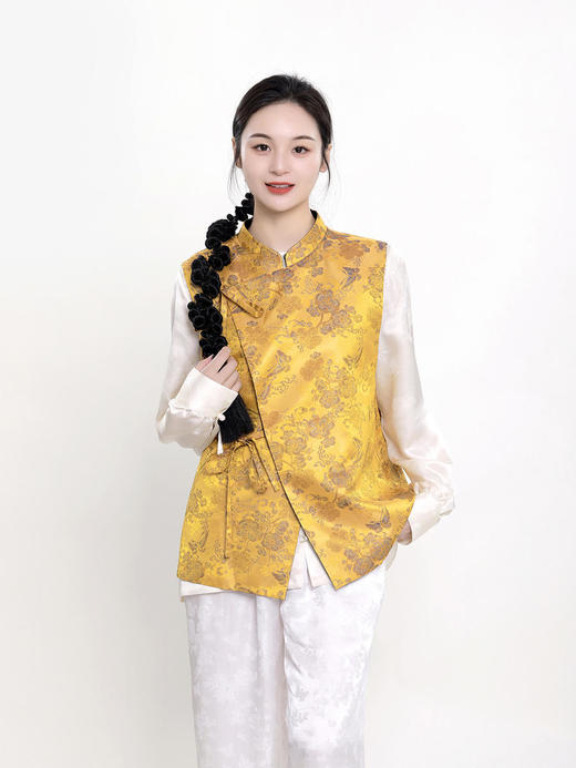 盛唐牡丹 |花香引蝶真丝宋锦新中式马甲正反两穿（里料随机花纹） 商品图1