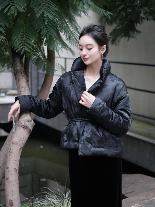 盛唐牡丹|梅兰竹菊真丝压花立领夹棉外套 商品图5