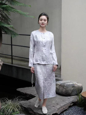 盛唐牡丹 |真丝提花缠枝喜鹊纹半裙