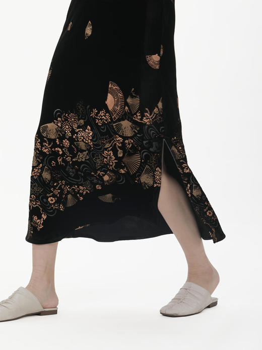 盛唐牡丹 |丝绒烫金改良旗袍裙 商品图6