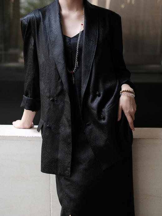 盛唐牡丹 |香云纱蝴蝶碎花纹西装外套 商品图0