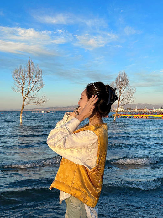 盛唐牡丹 |真丝提花仙鹤纹夹棉马甲 商品图8