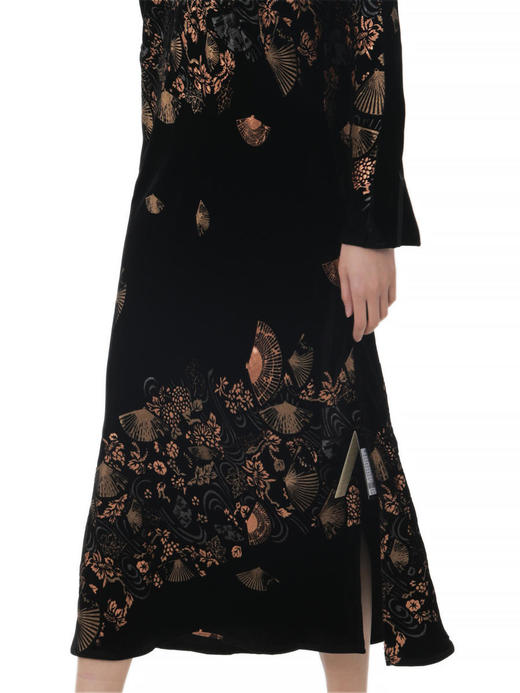 盛唐牡丹 |丝绒烫金改良旗袍裙 商品图5