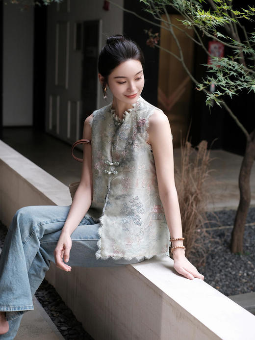 盛唐牡丹|真丝绡如意湖亭蕾丝马甲 商品图6