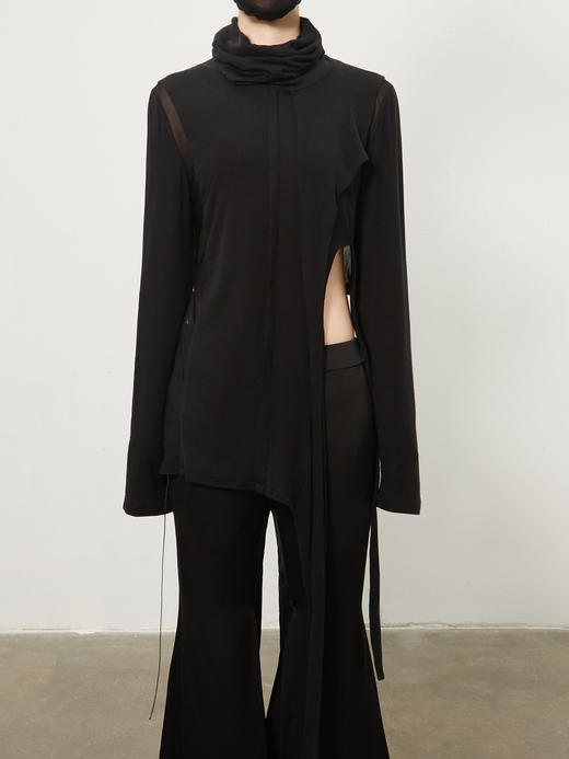 ranyepersonal｜top 绑带多种系法堆领羊毛打底衫 [ 黑BODY23TO03 ] 商品图1