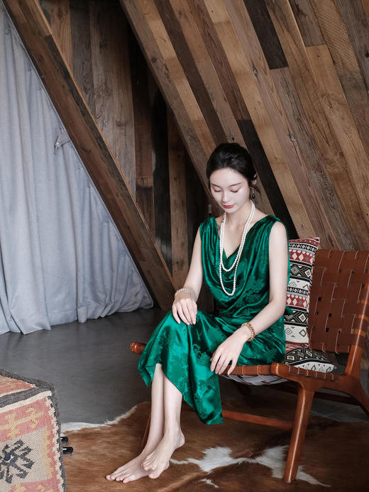 盛唐牡丹 |真丝梅兰竹菊荡领长裙 商品图13