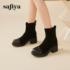 Safiya/索菲娅2023秋冬潮流拼接弹力圆头粗高跟瘦瘦英伦短靴 SF34116131 商品缩略图2
