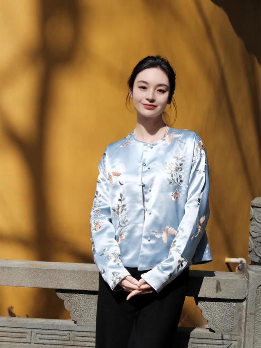 盛唐牡丹 |真丝手推绣外套短款/白色蝶恋花真丝里布 商品图1
