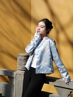 盛唐牡丹 |真丝手推绣外套短款/白色蝶恋花真丝里布