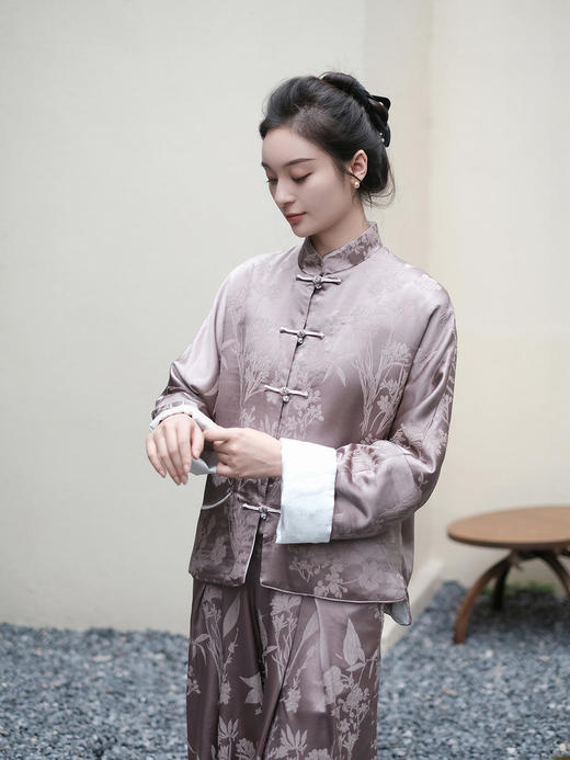 盛唐牡丹 |真丝提花对襟新中式外套 (不夹棉） 商品图0