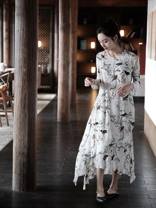 盛唐牡丹 |水墨喜上眉梢真丝丝绒女长裙 商品图6