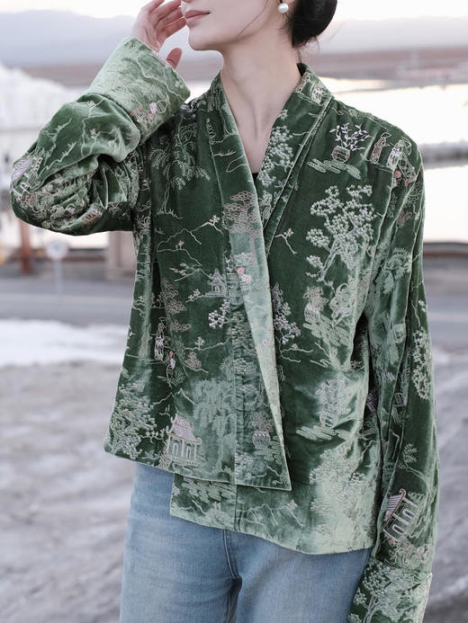 盛唐牡丹 |如意湖亭丝绒手推绣外套 商品图2