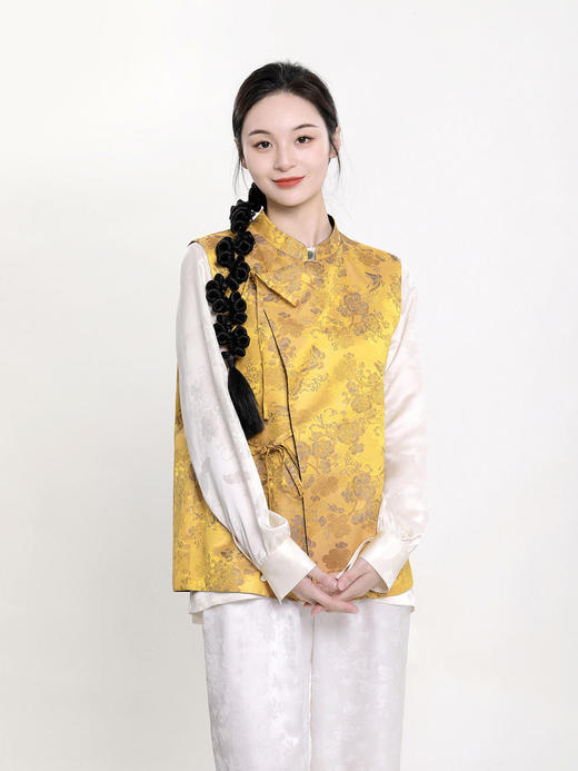 盛唐牡丹 |花香引蝶真丝宋锦新中式马甲正反两穿（里料随机花纹） 商品图2