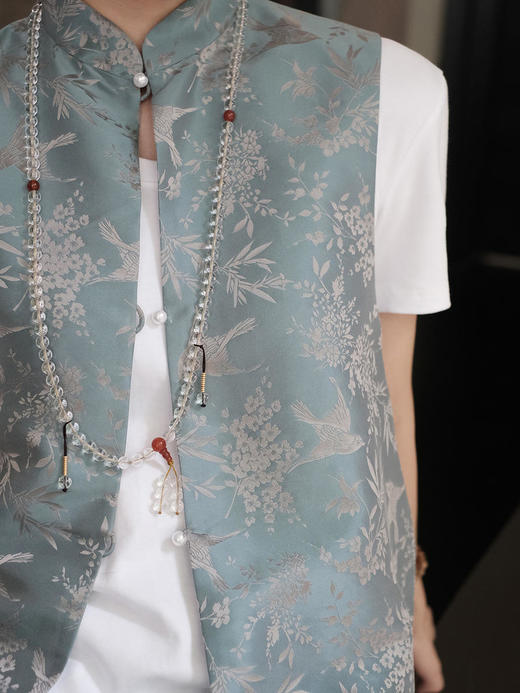 盛唐牡丹 |花锦缎喜鹊纹双面穿马甲 商品图1