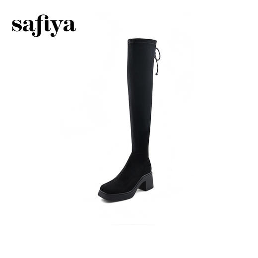 Safiya/索菲娅2023秋冬新款方头粗高跟显腿长弹力过膝长靴 SF34117403 商品图9