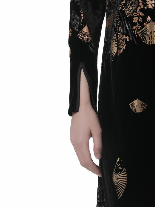 盛唐牡丹 |丝绒烫金改良旗袍裙 商品图3