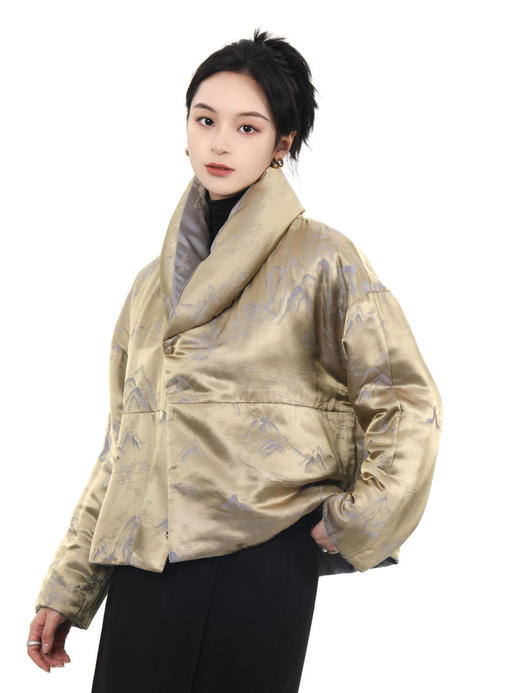 盛唐牡丹 |双面穿真丝提花青果领棉服外套 商品图0