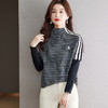 半高领细格纹毛衣，女秋冬新款假两件拼接长袖打底针织衫CC-JDS-8601 商品缩略图0