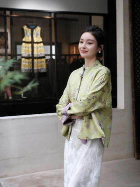 瑕疵| 盛唐牡丹 |真丝提花梅兰竹菊外套/可正反两穿[特价品](特殊商品不退不换)