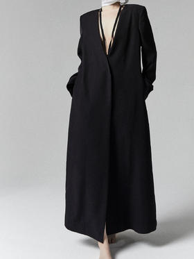 ranyepersonal｜coat 垫肩低胸系带后网纱拼接宽松西装大衣  [ 黑LELUXE22CO02 ]