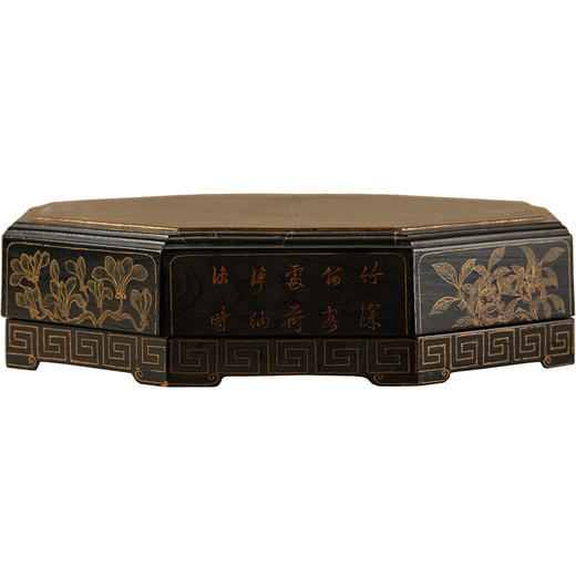 清 黑漆描金观画图八角盖盒 商品图5