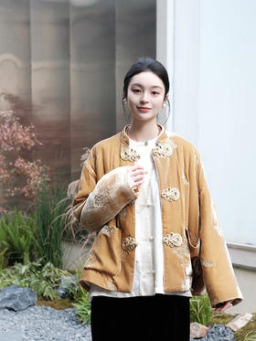 盛唐牡丹 |丝绒绣花大花扣夹棉外套