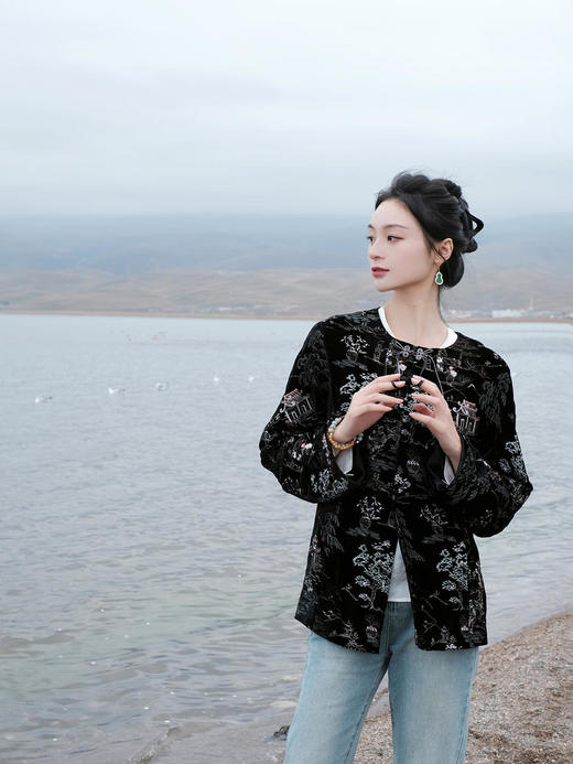 盛唐牡丹 |如意湖亭丝绒花扣外套 商品图2