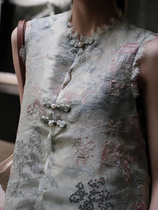 盛唐牡丹|真丝绡如意湖亭蕾丝马甲 商品图2