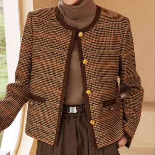 【à perles】CE风千鸟格小香风单排扣羊毛外套 【现货秒发】 商品图6