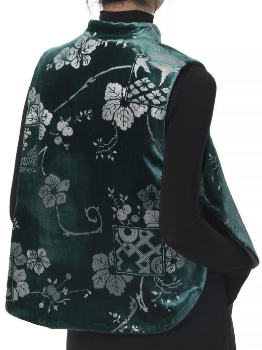 盛唐牡丹 |双面穿丝绒烫银天然玉石扣马甲 商品图8