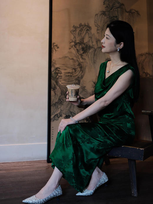 盛唐牡丹 |真丝梅兰竹菊荡领长裙 商品图12