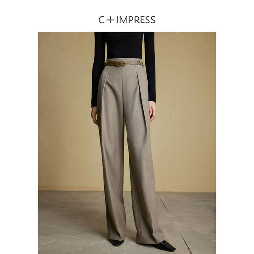 西嘉C+IMPRESS/西嘉美拉德羊毛休闲裤女秋冬新款舒适百搭棕色直筒裤子KZ2304032 商品图0