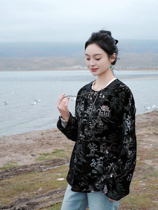 盛唐牡丹 |如意湖亭丝绒花扣外套 商品图0