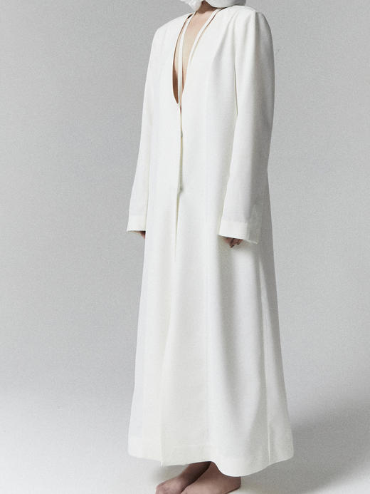 ranyepersonal｜coat 垫肩低胸系带后网纱拼接宽松西装大衣  [ 白LELUXE22CO01 ] 商品图7