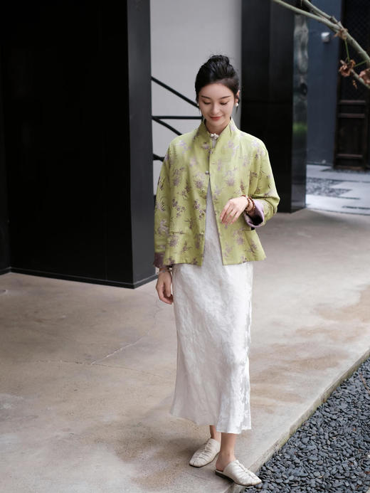 盛唐牡丹 |真丝提花梅兰竹菊外套/可正反两穿 商品图0