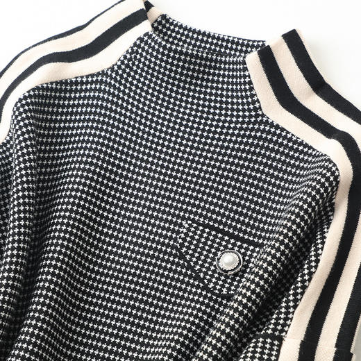 半高领细格纹毛衣，女秋冬新款假两件拼接长袖打底针织衫CC-JDS-8601 商品图3