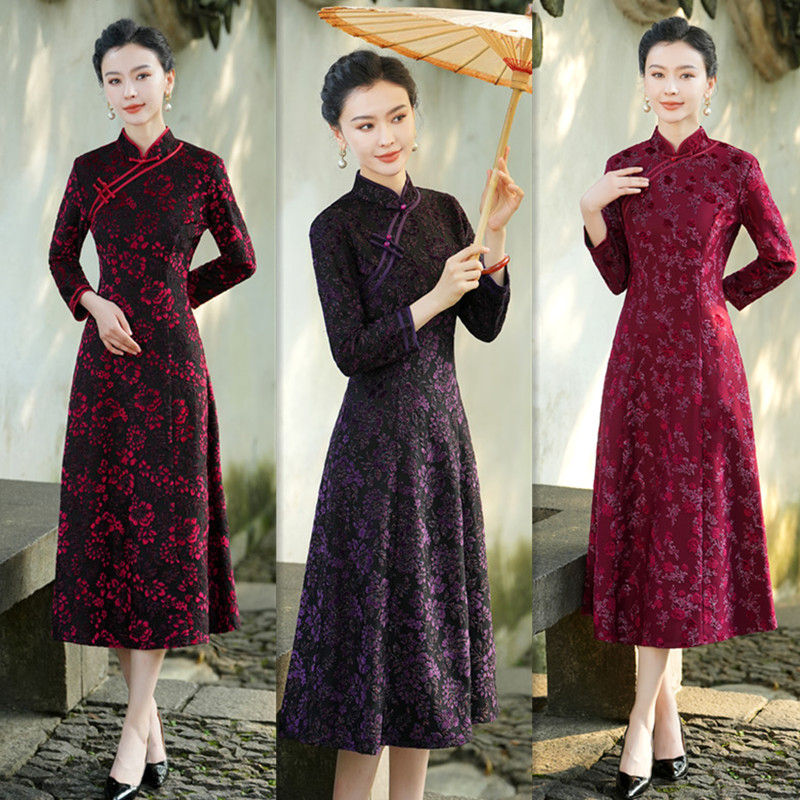 2023秋冬老上海复古民族风加绒旗袍GX-801019
