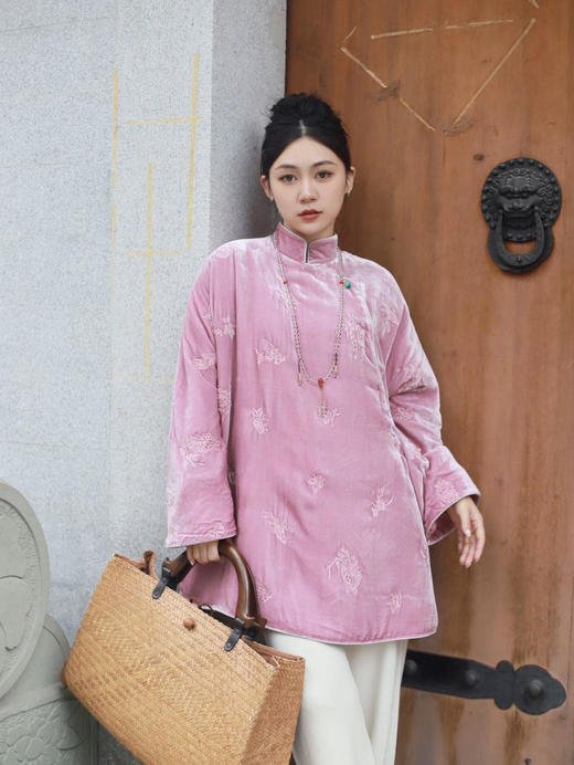 下架不再制作了//盛唐牡丹 |真丝丝绒绣花斜襟上衣 (夹棉) 商品图2