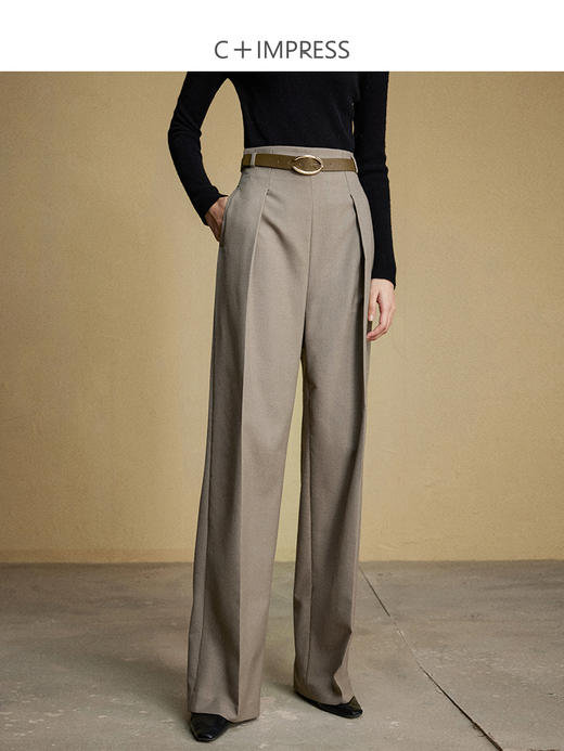 西嘉C+IMPRESS/西嘉美拉德羊毛休闲裤女秋冬新款舒适百搭棕色直筒裤子KZ2304032 商品图1