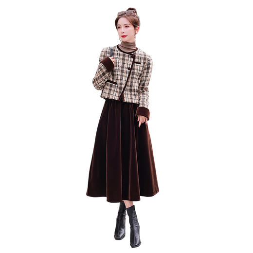 优雅个性，小香风含羊毛外套配丝绒半裙两件套HR-SYY2522 商品图9