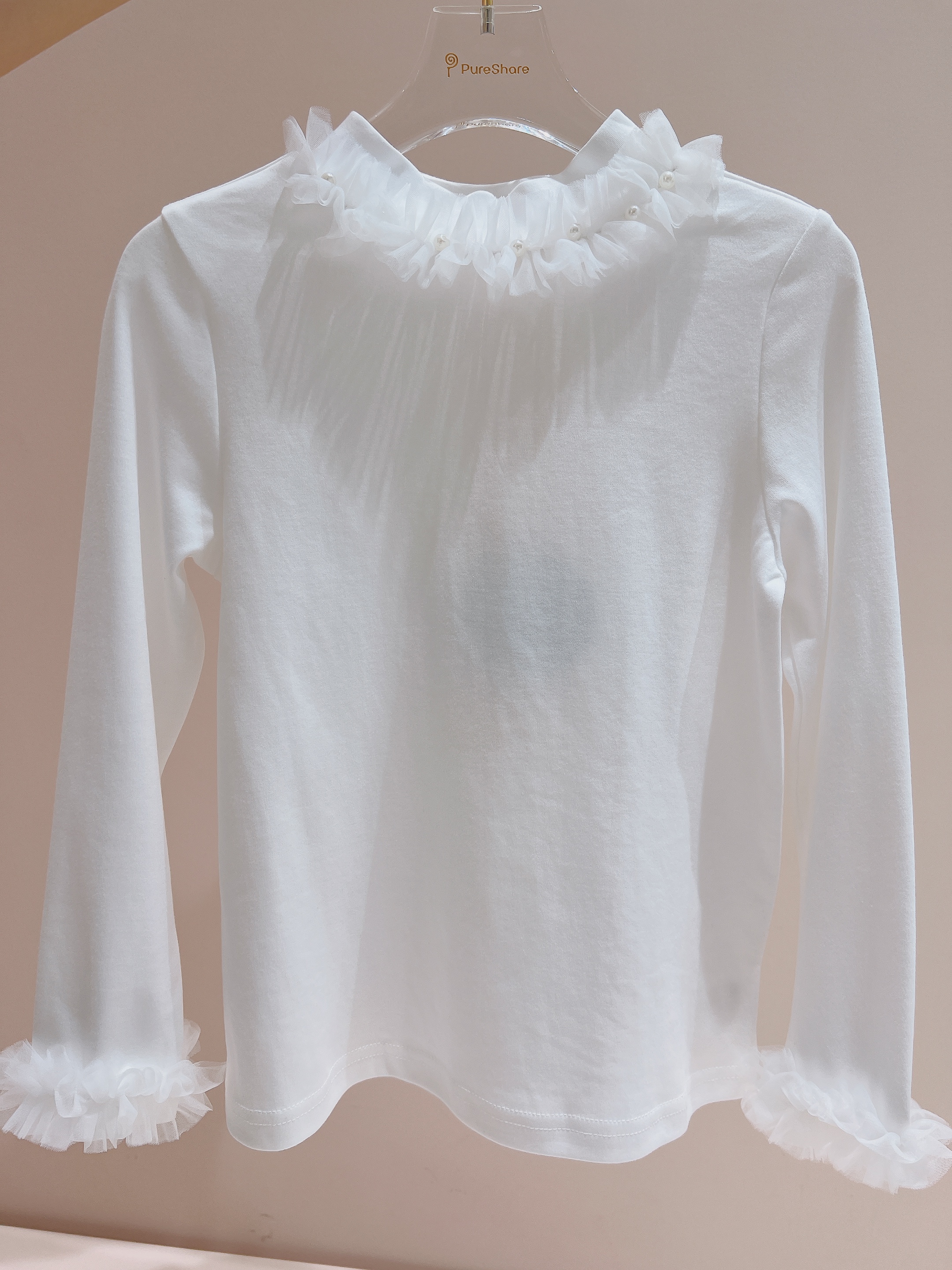 珍珠拼纱打底衫