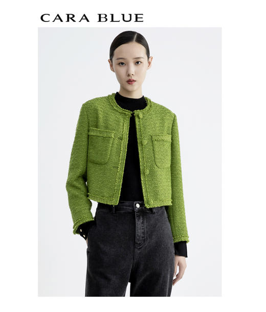 CARA BLUE短款圆领小香风夹克 商品图0