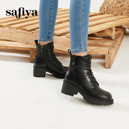 Safiya/索菲娅2023秋冬炸街CHIC百搭厚底粗高跟英伦系带短靴 SF34116116 商品图0
