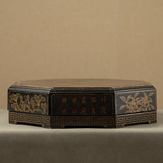 清 黑漆描金观画图八角盖盒 商品图4