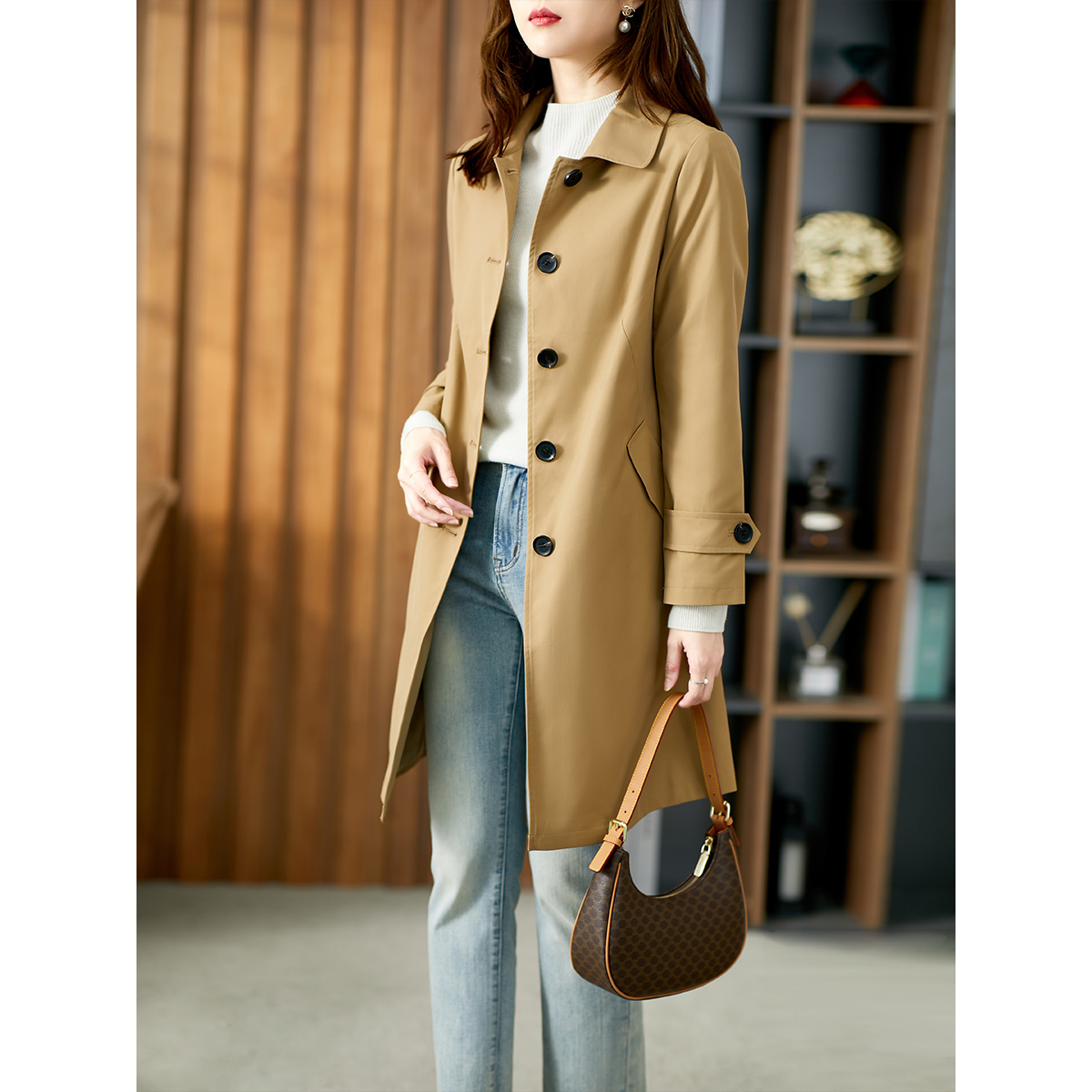 原形大牌风衣女中长款英伦风2023新款秋季宽松休闲百搭外套小个子