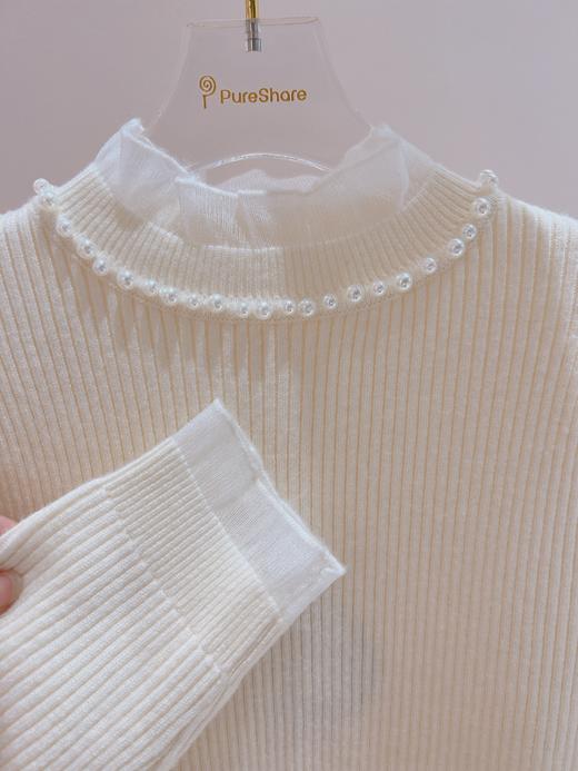 珍珠链半透领打底衫（米色） 商品图2