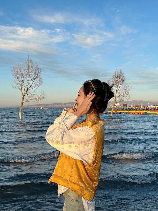 盛唐牡丹 |真丝提花仙鹤纹夹棉马甲 商品图3