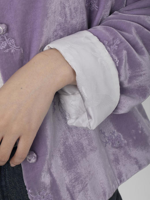 盛唐牡丹|香芋紫绣花丝绒两面穿棉服 商品图9