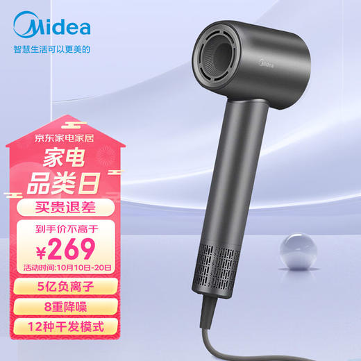美的（Midea）FG208 高速吹风机家用吹风筒/大功率/高浓度负离子护发/大风力速干/低噪/送礼盒装电吹风 商品图2